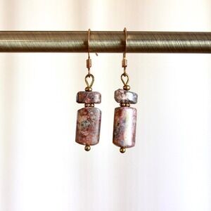 Handmade Leopard Skin Jasper Beaded Drop Dangle Earrings Boho Cottagecore Fairy